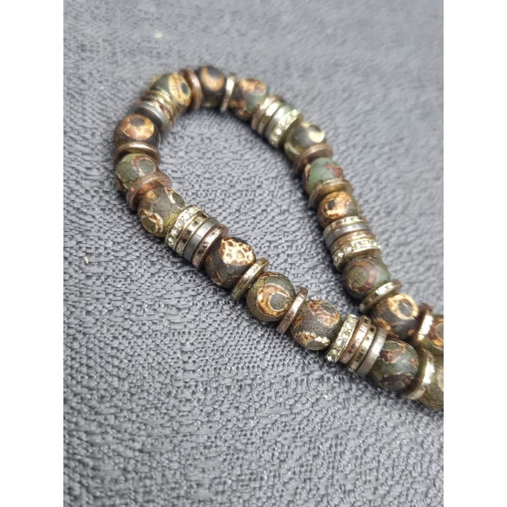 Earth Tone Jasper Beaded Necklace Rhinestone Spacer Boho Statement Jewelry - Picture 3 of 5